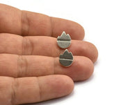 Silver Mountain Earring, 4 Antique Silver Plated Brass Tiny Mountain Shaped Stud Earrings (12x10mm) N1967