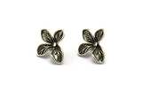 Silver Flower Earring, 2 Antique Silver Plated Brass Flower Stud Earrings With 1 Loop (21x19mm) N1927