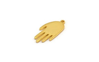 Gold Hand Charm, 2 Gold Plated Brass Hand Charms With 1 Loop (23x11x1.2mm) N1876