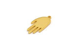 Gold Hand Charm, 2 Gold Plated Brass Hand Charms With 1 Loop (23x11x1.2mm) N1876