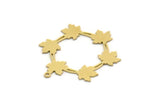 Brass Leaf Charm, 4 Raw Brass Leaf Patterned Round Shaped Charms With 1 Loop, Earring Charm Findings (34.5x28x0.60mm) SMP0264