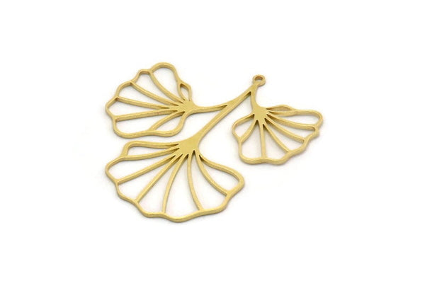 Brass Leaf Charm, 2 Raw Brass Ginkgo Leaf Charms With 1 Loop, Charm Pendants (43x41x0.80mm) SMP0266 A2606