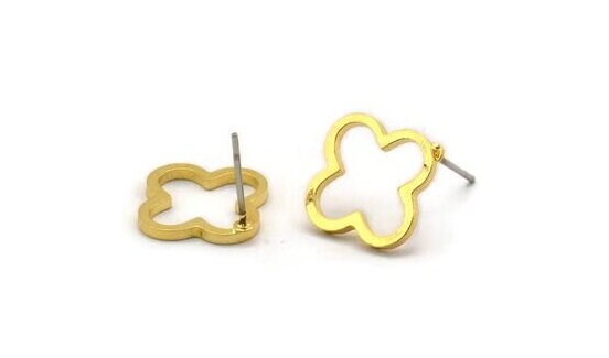 Gold Flower Earring, 4 Gold Plated Brass Flower Stud Earrings (12x1.2mm) BS 2021 A1254