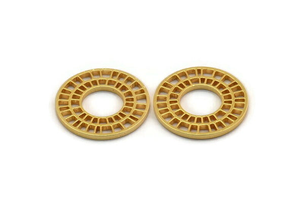 Gold Wheel Charm, Gold Plated Brass Wheel Charm, Findings (30x2mm) D1338