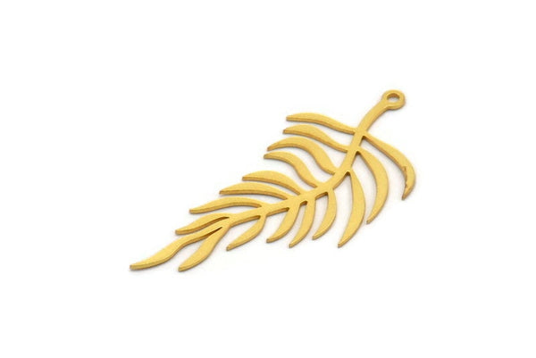 Gold Leaf Charm, 4 Gold Plated Brass Branch Charms With 1 Loop, Charm Pendants (47x21x0.60mm) A3437 Q0202