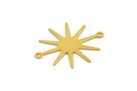 Gold Sun Charm, 6 Gold Plated Brass Sun Charms With 2 Loops, Connectors (28x23x0.60mm) A3664 H0857