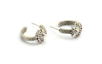 Silver Moon Earring, 2 Antique Silver Plated Brass Moon Phases Shaped Stud Earrings (20x13x3mm) N1988