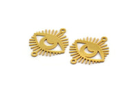Gold Eye Charm, 8 Gold Plated Brass Crescent Moon Patterned Eye Shaped Charms With 2 Loops, Connectors (22x18x0.60mm) A3486