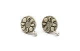 Silver Round Earring, 2 Antique Silver Plated Brass Moon Phases Shaped Round Stud Earrings With 1 Loop (17x13x1.5mm) N1908