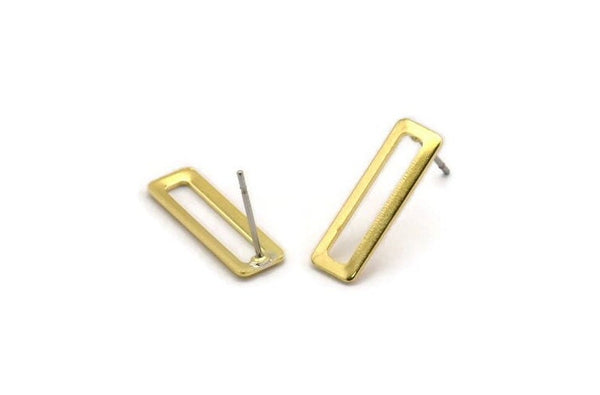 Rectangle Brass Earring, 12 Raw Brass Rectangle Stud Earrings (19x6x1mm) Brs 3140 B0037 A3790