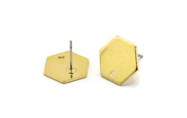 Brass Hexagon Earring, 8 Raw Brass Hexagon Stud Earrings With 1 Hole (12.5x1mm)  D0117 A6860