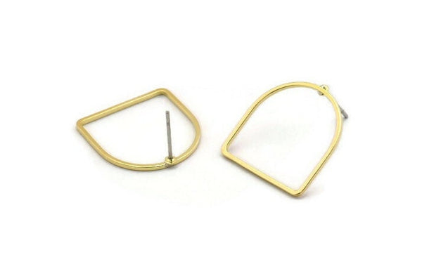 D Shape Earring, 8 Raw Brass D Shape Stud Earrings (19x19x1mm) BS 2329 A6861