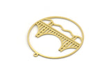 Brass Round Charm, 2 Raw Brass Bridge Charms With 1 Loop, Charm Pendants, Findings (34x32x0.60mm) SMP0333 A2975