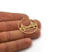 Brass Round Charm, 2 Raw Brass Bridge Charms With 1 Loop, Charm Pendants, Findings (34x32x0.60mm) SMP0333 A2975