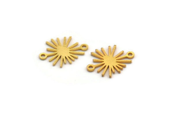 Gold Sun Charm, 24 Gold Plated Brass Sun Charms With 2 Loops, Connectors (15x11x0.60mm) A3651