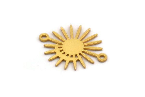 Gold Sun Charm, 10 Gold Plated Brass Moon And Sun Charms With 2 Loops, Connectors (20x16x0.60mm) A3195 H0076