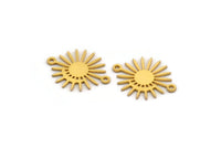 Gold Sun Charm, 10 Gold Plated Brass Moon And Sun Charms With 2 Loops, Connectors (20x16x0.60mm) A3195 H0076