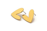 Gold Heart Earring, 4 Gold Plated Brass Heart Shaped Stud Earrings (18x17x0.80mm) A2717 H0231