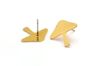 Gold Stud Earring, 6 Gold Plated Brass Mushroom Shaped Stud Earrings (15x18x0.60mm) A2947