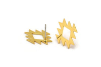 Earring Studs, 6 Gold Plated Brass - Ethnic Motif Shaped Stud Earrings - Gold Earrings - Earrings (17x13x0.60mm) A2985
