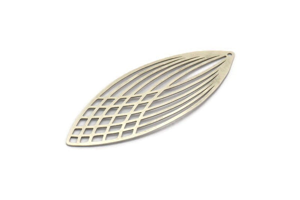 Silver Marquise Charm, 4 Antique Silver Plated Brass Marquise Earring Charms with 1 Hole, Pendants, Earrings, Findings (56x22mm) E027