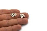 Silver Sun Charm, 24 Antique Silver Plated Brass Sun Connectors With 2 Loops, Findings (19x15x0.80mm) M01306