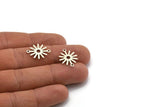 Silver Sun Charm, 12 Textured Antique Silver Plated Brass Sun Connectors With 2 Loops, Findings (19x15x0.80mm) M01302