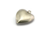 Silver Heart Charm, 10 Antique Silver Plated Brass 3D Heart Pendant, Charms, Findings (18x16mm) Brs 485 A0660