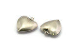 Silver Heart Charm, 10 Antique Silver Plated Brass 3D Heart Pendant, Charms, Findings (18x16mm) Brs 485 A0660