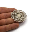 Silver Round Charm, Antique Silver Plated Brass Ethnic Round Charm, Blanks, Earring Findings (49mm) N1811