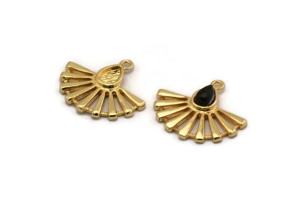 Gold Sun Charm, 2 Gold Plated Brass Drop Charms With 1 Loop, Earrings (22x19mm) N1114