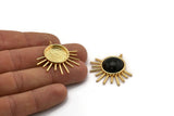 Gold Sun Charm, Gold Plated Brass Sunshine Charm With 1 Loop, Pendant - Pad Size 16mm (35x32mm) N1268