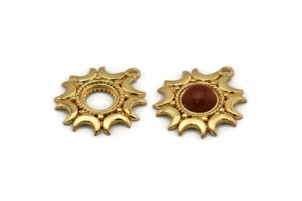 Gold Moon Charm, Gold Plated Brass Moon Pendant With 1 Loop, Stone Setting - Pad Size 10mm (32x28mm) N1291