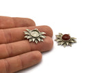 Silver Sunflower Charm, 2 Antique Silver Plated Brass Flower Charm Earrings With 1 Loop, Pendants (21x30mm) N0742