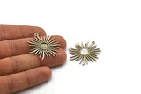 Silver Sun Charm, Antique Silver Plated Brass Sunshine Charm Pendant With 1 Loop, Earrings (35x33mm) N0740