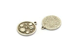 Silver Round Charm, 4 Antique Silver Plated Brass Round Charms With 1 Loop, Galaxy Findings, Universe Findings (19x17x1.5mm) N2395