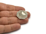 Silver Octagon Charm, Antique Silver Plated Brass Octagon Charm With 1 Loop, Sun Findings, Sunshine Findings (28x25x1.5mm) N2171