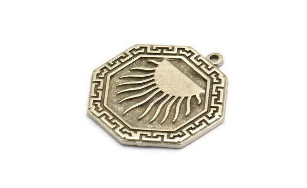 Silver Octagon Charm, Antique Silver Plated Brass Octagon Charm With 1 Loop, Sun Findings, Sunshine Findings (28x25x1.5mm) N2171