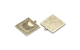 Silver Square Charm, Antique Silver Plated Brass Square Charm With 1 Loop, Sun Findings, Sunshine Findings (25x22.5x1.4m) N2273