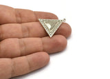 Silver Triangle Charm, 2 Antique Silver Plated Brass Triangle Charms With 1 Loop, Sun Findings, Sun Rising Findings (26x25x1.5mm) N2266