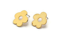 Gold Flower Earring, 4 Gold Plated Brass Flower Shaped Stud Earrings (18x16x0.80mm) A2676 Q0478