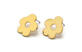 Gold Flower Earring, 4 Gold Plated Brass Flower Shaped Stud Earrings (18x16x0.80mm) A2676 Q0478