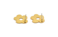 Gold Flower Earring, 4 Gold Plated Brass Flower Shaped Stud Earrings (18x16x0.80mm) A2676 Q0478
