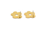 Gold Flower Earring, 4 Gold Plated Brass Flower Shaped Stud Earrings (18x16x0.80mm) A2676 Q0478