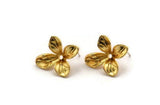Gold Flower Earring, 2 Gold Plated Brass Flower Stud Earrings With 1 Loop (21x19mm) N1927