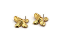 Gold Flower Earring, 2 Gold Plated Brass Flower Stud Earrings With 1 Loop (21x19mm) N1927