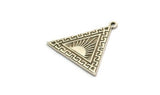 Silver Triangle Charm, 2 Antique Silver Plated Brass Triangle Charms With 1 Loop, Sun Findings, Sun Rising Findings (26x25x1.5mm) N2266