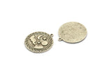 Silver Round Charm, Antique Silver Plated Brass Round Charm With 1 Loop, Cloud Findings, Moon And Star Findings (28x25.5x1.5mm) N2185