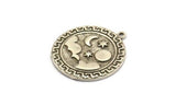 Silver Round Charm, Antique Silver Plated Brass Round Charm With 1 Loop, Cloud Findings, Moon And Star Findings (28x25.5x1.5mm) N2185