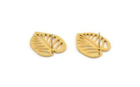 Gold Leaf Earring, 2 Gold Plated Brass Leaf Stud Earrings, Findings (24x19x1mm) A3695 Q0423